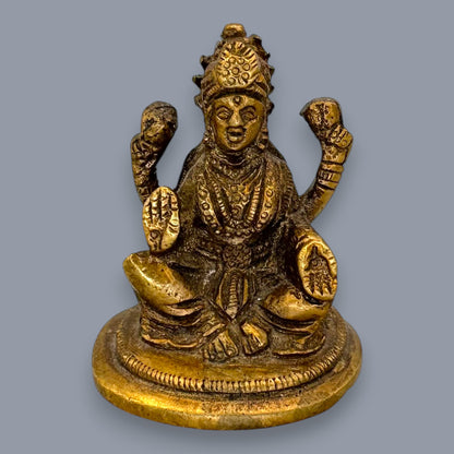 Antique Brass Guan Yin & Lakshmi Statue Set Sacred Oriental Divine Art