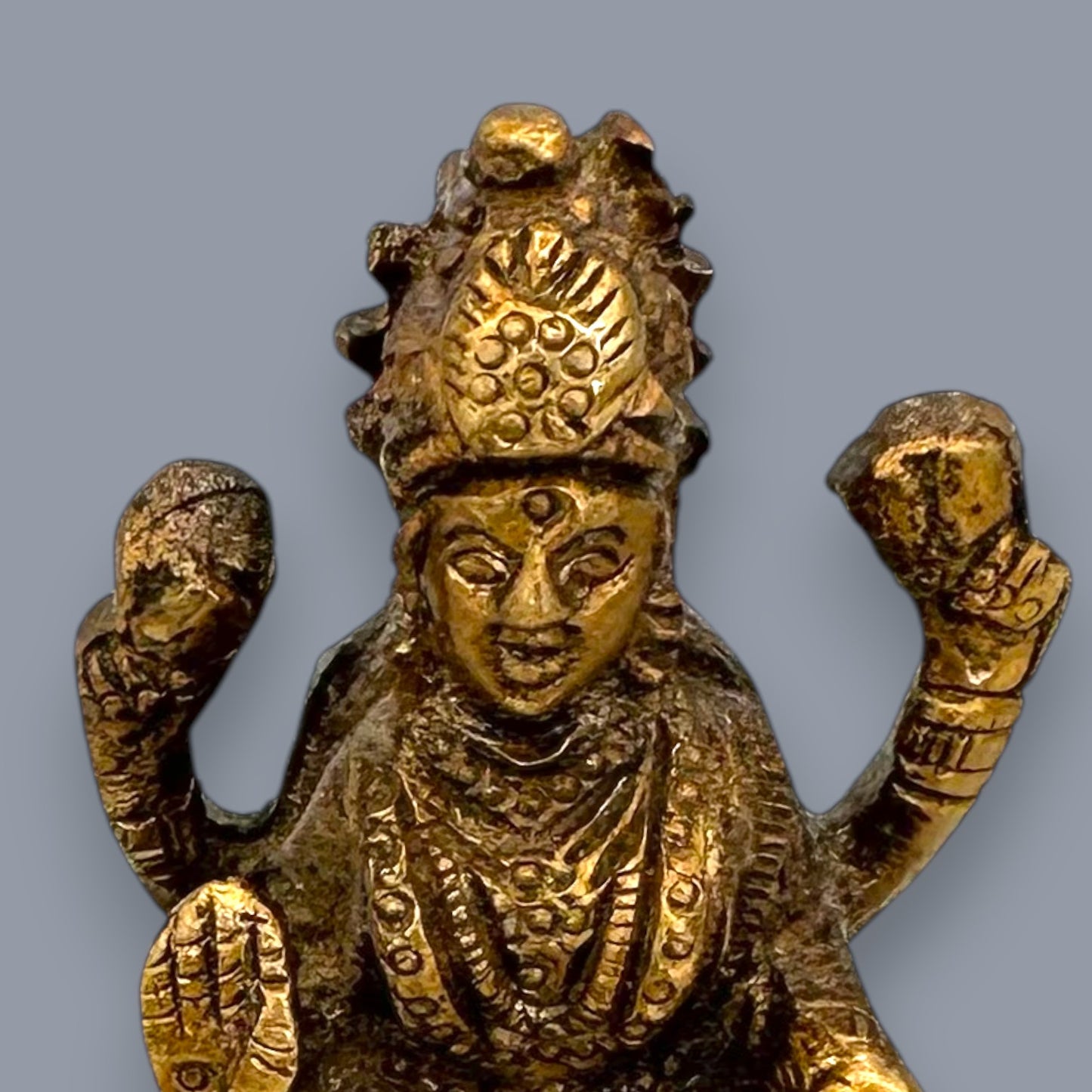Antique Brass Guan Yin & Lakshmi Statue Set Sacred Oriental Divine Art
