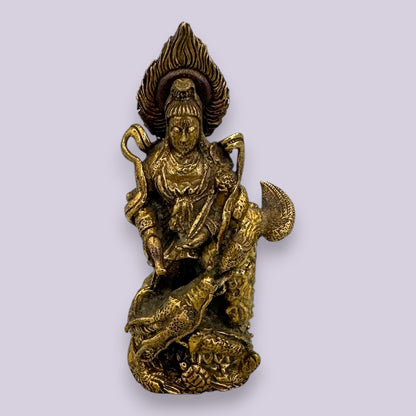 Antique Brass Guan Yin Dragon Statue Oriental Goddess Mercy Figurine