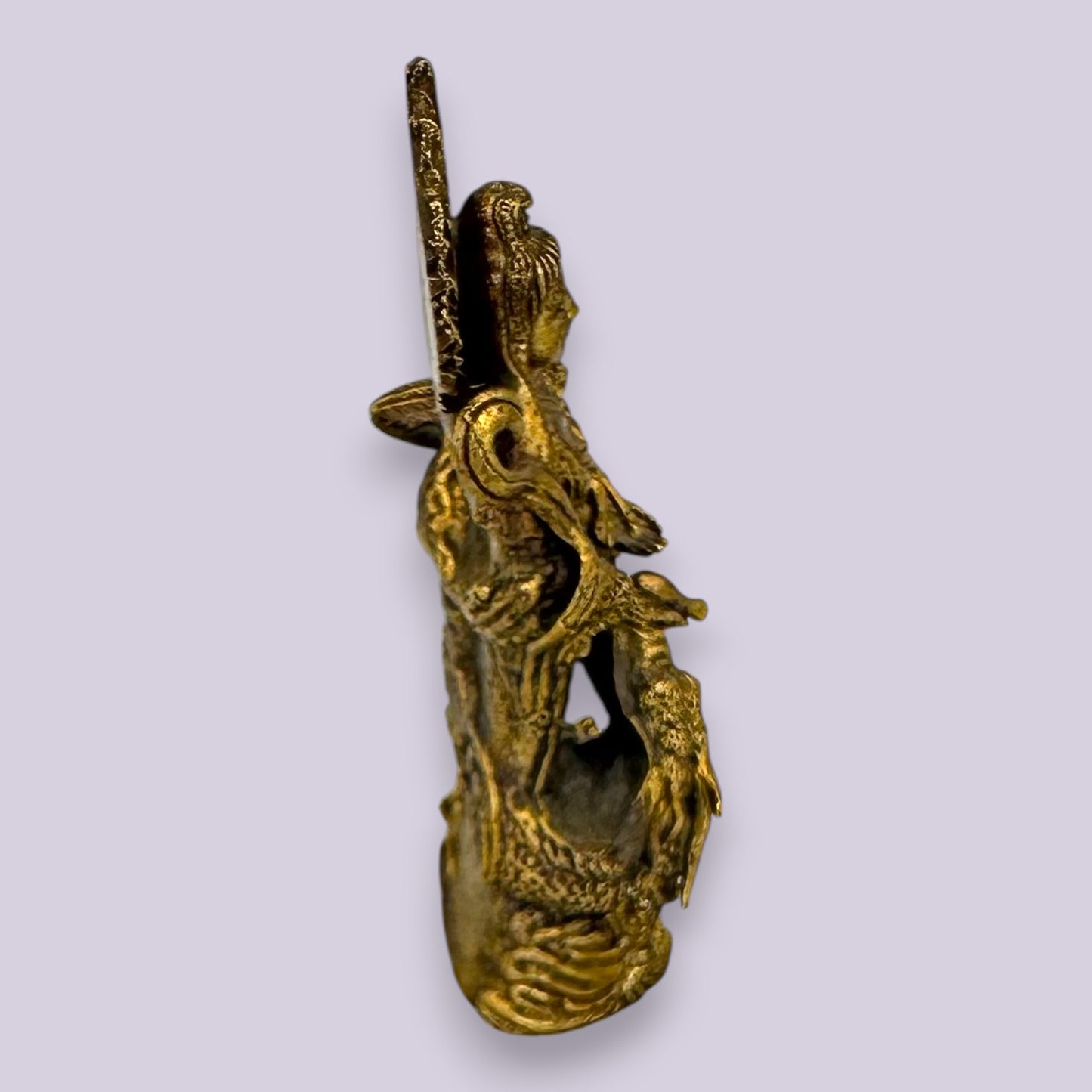 Antique Brass Guan Yin Dragon Statue Oriental Goddess Mercy Figurine