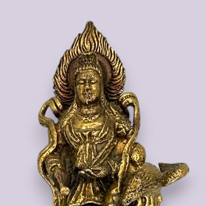 Antique Brass Guan Yin Dragon Statue Oriental Goddess Mercy Figurine