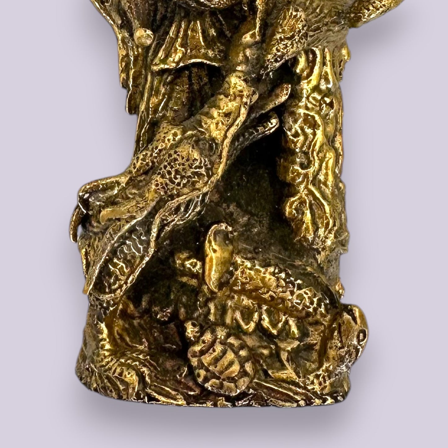 Antique Brass Guan Yin Dragon Statue Oriental Goddess Mercy Figurine