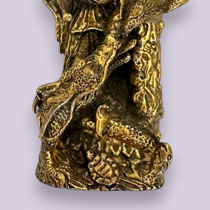 Antique Brass Guan Yin Dragon Statue Oriental Goddess Mercy Figurine