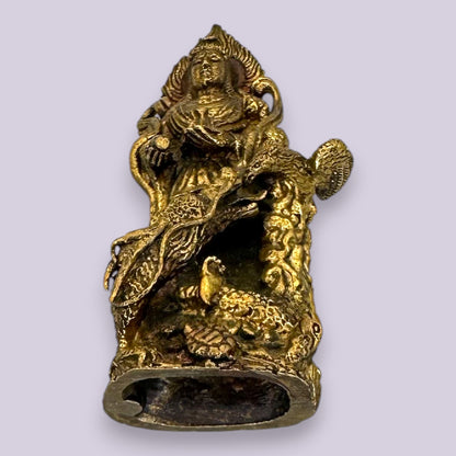 Antique Brass Guan Yin Dragon Statue Oriental Goddess Mercy Figurine