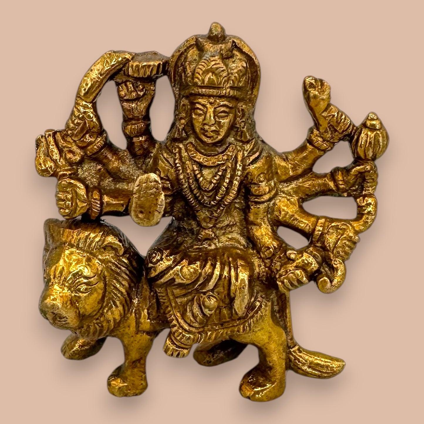 Antique Brass Durga Statue Lion Rider Hindu Goddess Durga Ma Murti