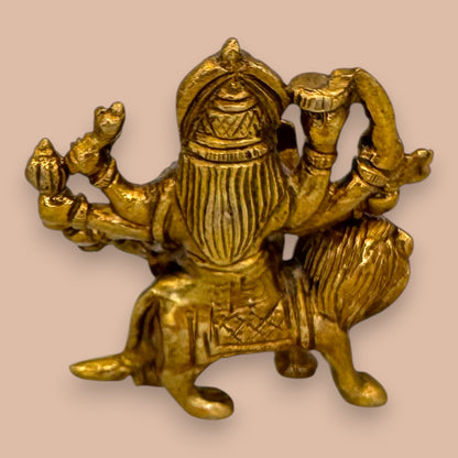 Antique Brass Durga Statue Lion Rider Hindu Goddess Durga Ma Murti