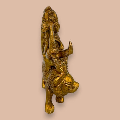 Antique Brass Durga Statue Lion Rider Hindu Goddess Durga Ma Murti