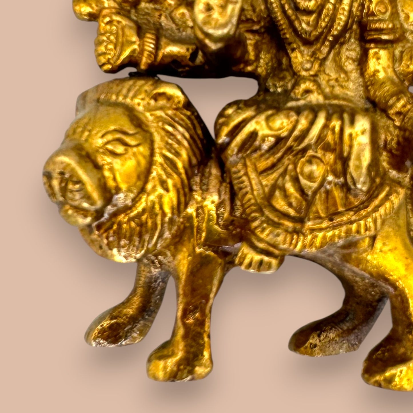 Antique Brass Durga Statue Lion Rider Hindu Goddess Durga Ma Murti