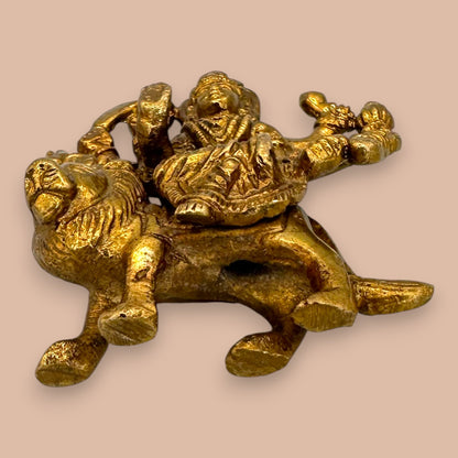 Antique Brass Durga Statue Lion Rider Hindu Goddess Durga Ma Murti