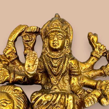 Antique Brass Durga Statue Lion Rider Hindu Goddess Durga Ma Murti