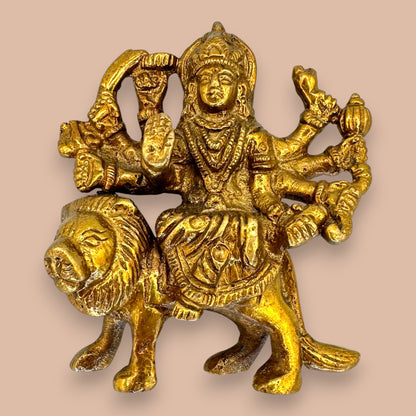 Antique Brass Durga Statue Lion Rider Hindu Goddess Durga Ma Murti
