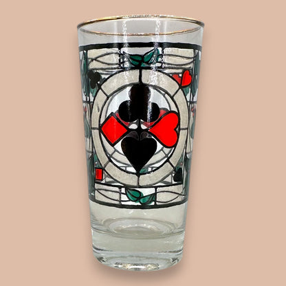 Vintage Mid-Century Stained Glass Playing Cards Highball Glasses - Set of 4