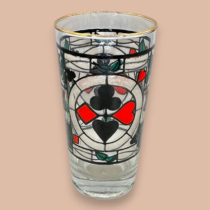 Vintage Mid-Century Stained Glass Playing Cards Highball Glasses - Set of 4