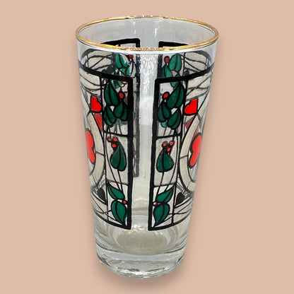 Vintage Mid-Century Stained Glass Playing Cards Highball Glasses - Set of 4