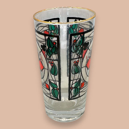 Vintage Mid-Century Stained Glass Playing Cards Highball Glasses - Set of 4
