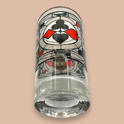 Vintage Mid-Century Stained Glass Playing Cards Highball Glasses - Set of 4