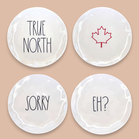 Rae Dunn Canadiana Melamine Plates - Set of 4 "True North" & "Eh?