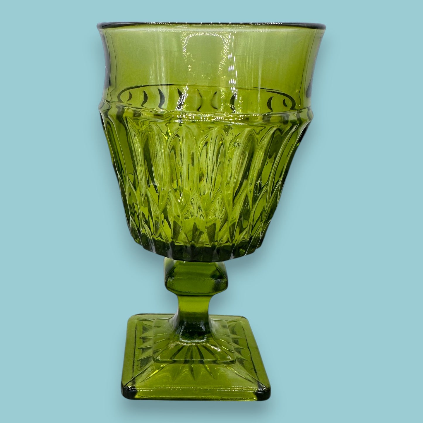 Vintage Avocado Green Diamond Point Stemmed Goblets - Set of 4