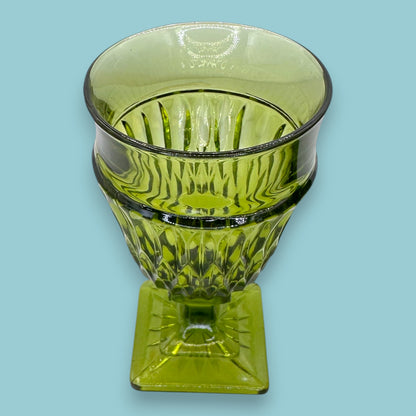 Vintage Avocado Green Diamond Point Stemmed Goblets - Set of 4