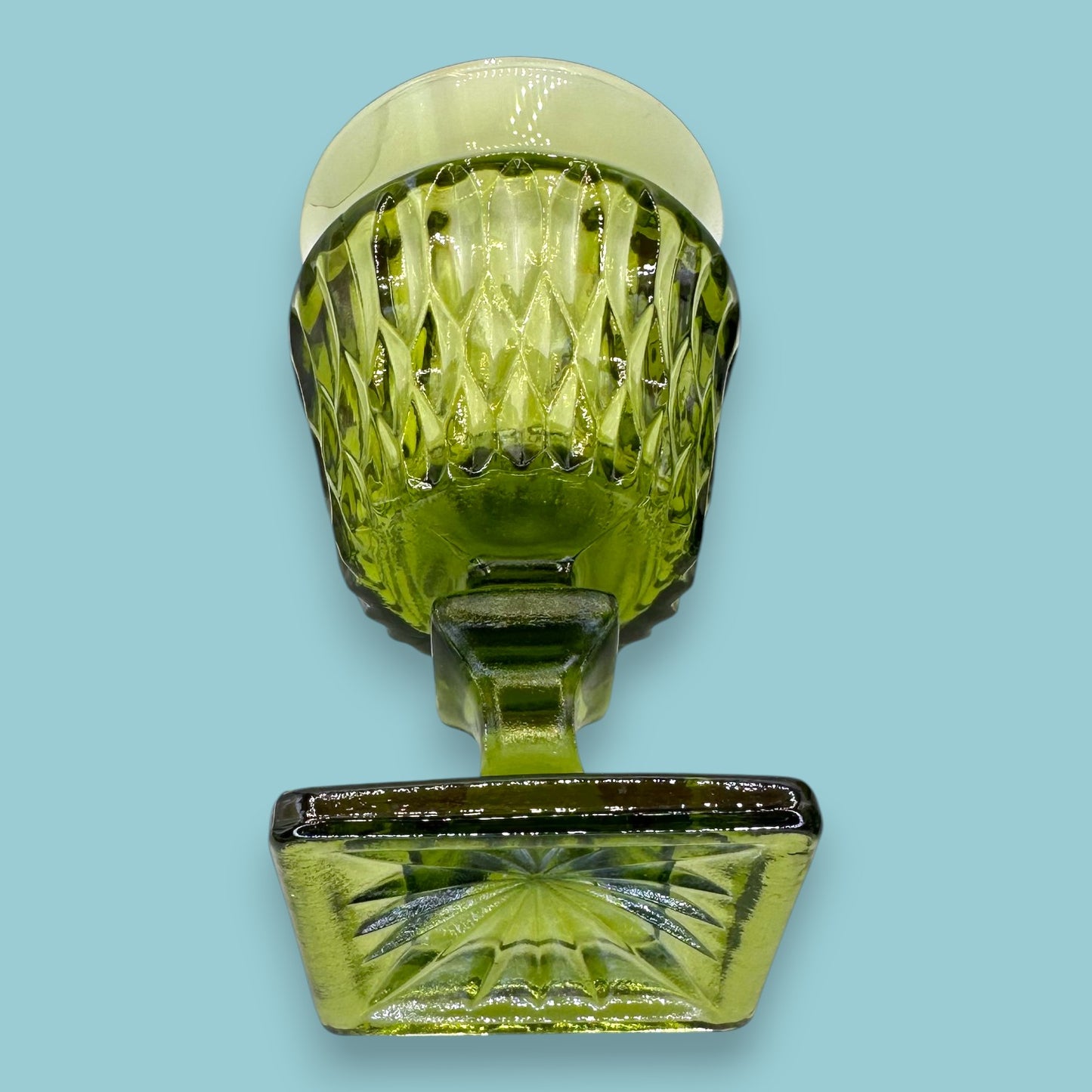 Vintage Avocado Green Diamond Point Stemmed Goblets - Set of 4