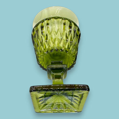 Vintage Avocado Green Diamond Point Stemmed Goblets - Set of 4