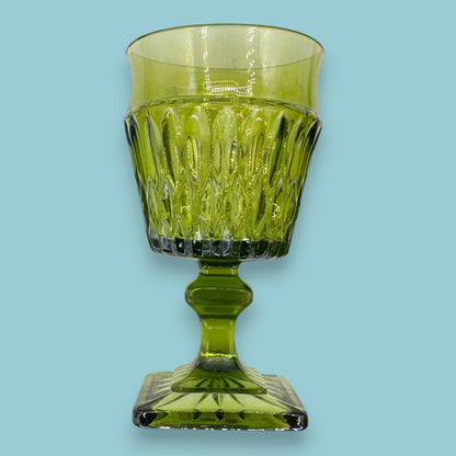 Vintage Avocado Green Diamond Point Stemmed Goblets - Set of 4