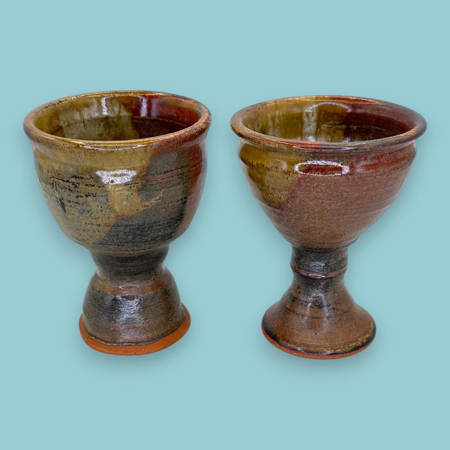 Artisan Studio Pottery Stoneware Goblets - Earthy Pair