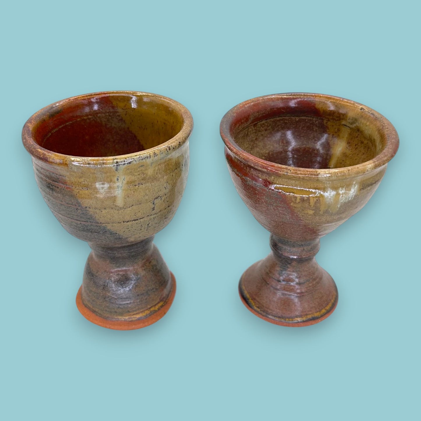 Artisan Studio Pottery Stoneware Goblets - Earthy Pair
