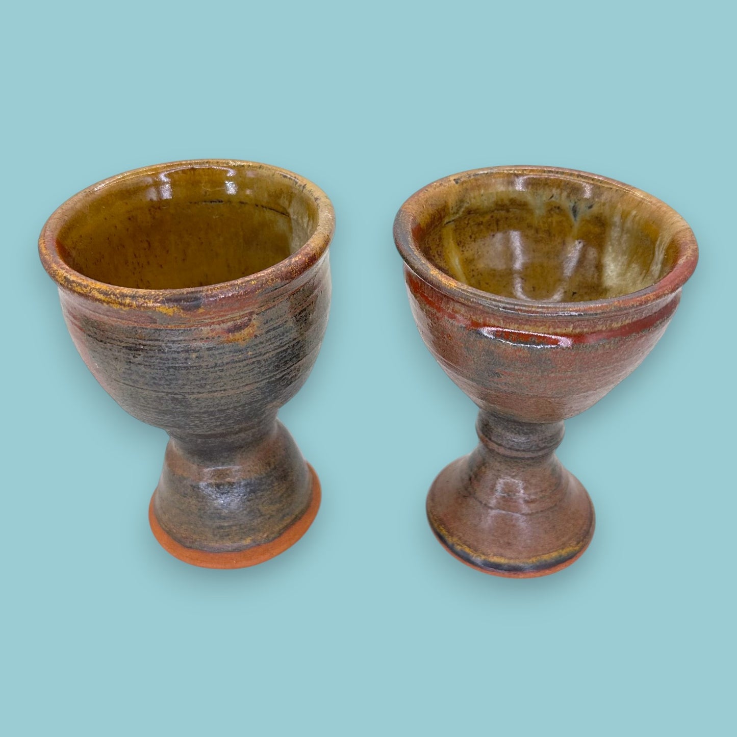Artisan Studio Pottery Stoneware Goblets - Earthy Pair