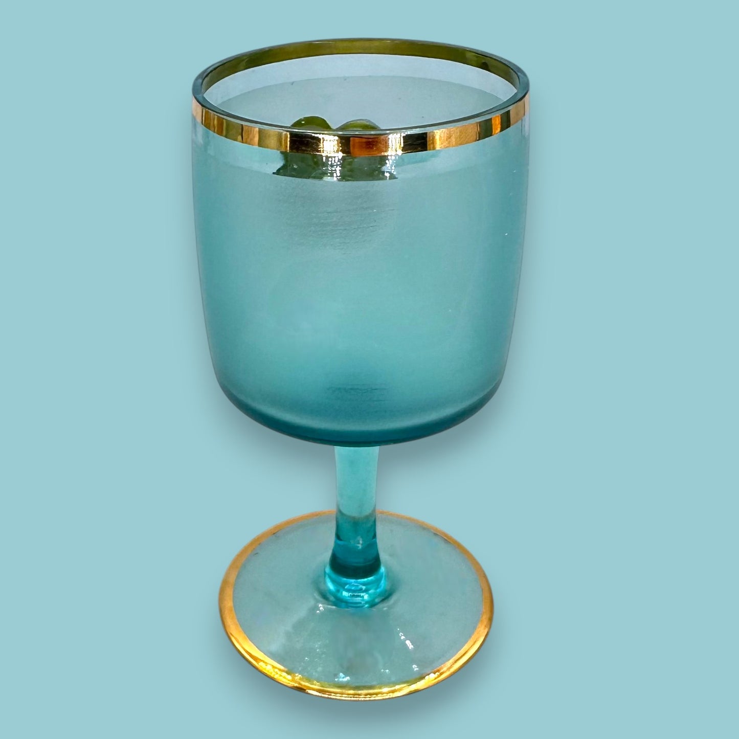 Vintage Blue Baccarat Style Decanter & Stemware Set - Floral Gold