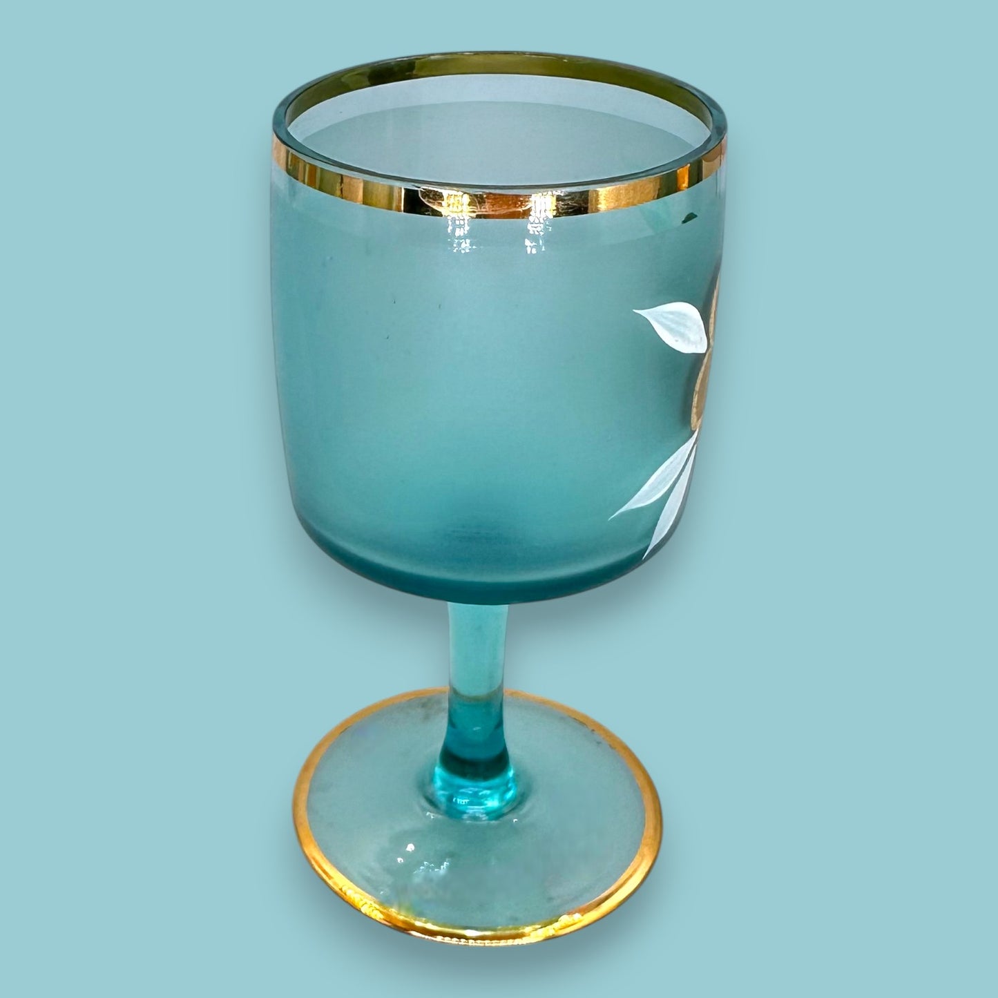 Vintage Blue Baccarat Style Decanter & Stemware Set - Floral Gold