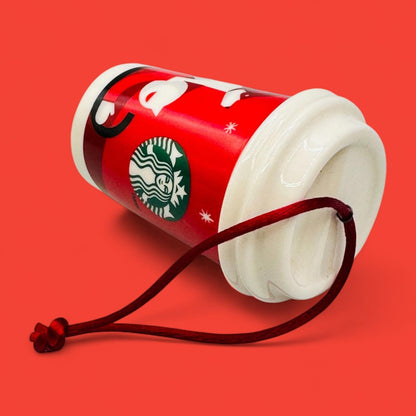 Starbucks 2011 Christmas Tree Ornament – Red Travel Cup with Dog – Seasonal