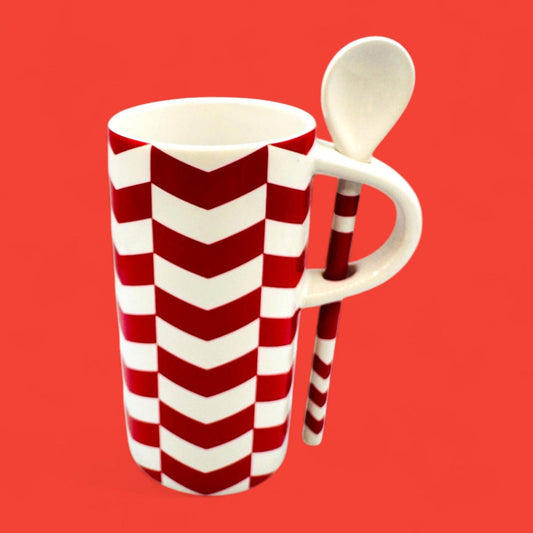 Starbucks 2013 Red & White Candy Cane Mug with Spoon – 8 oz – Seasonal Replacement Mug