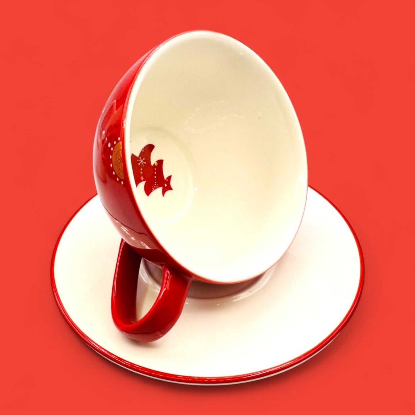 Starbucks 2006 Red Christmas Tree Holiday Decoration Cup & Saucer Set – Seasonal Replacement Mug