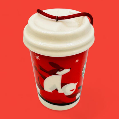 Starbucks 2011 Christmas Tree Ornament – Red Travel Cup with Dog – Seasonal