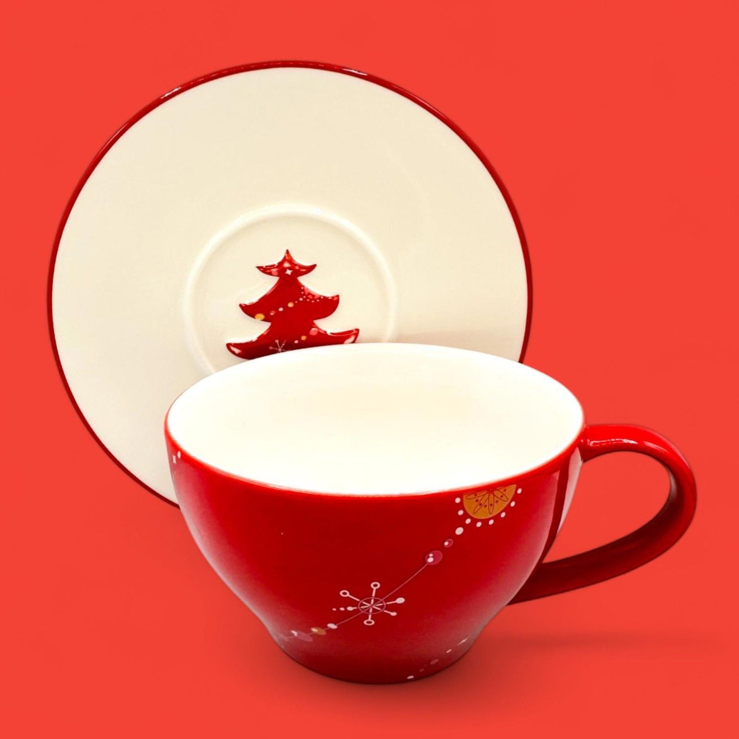 Starbucks 2006 Red Christmas Tree Holiday Decoration Cup & Saucer Set – Seasonal Replacement Mug