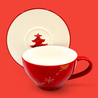Starbucks 2006 Red Christmas Tree Holiday Decoration Cup & Saucer Set – Seasonal Replacement Mug