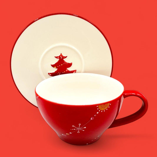 Starbucks 2006 Red Christmas Tree Holiday Decoration Cup & Saucer Set – Seasonal Replacement Mug