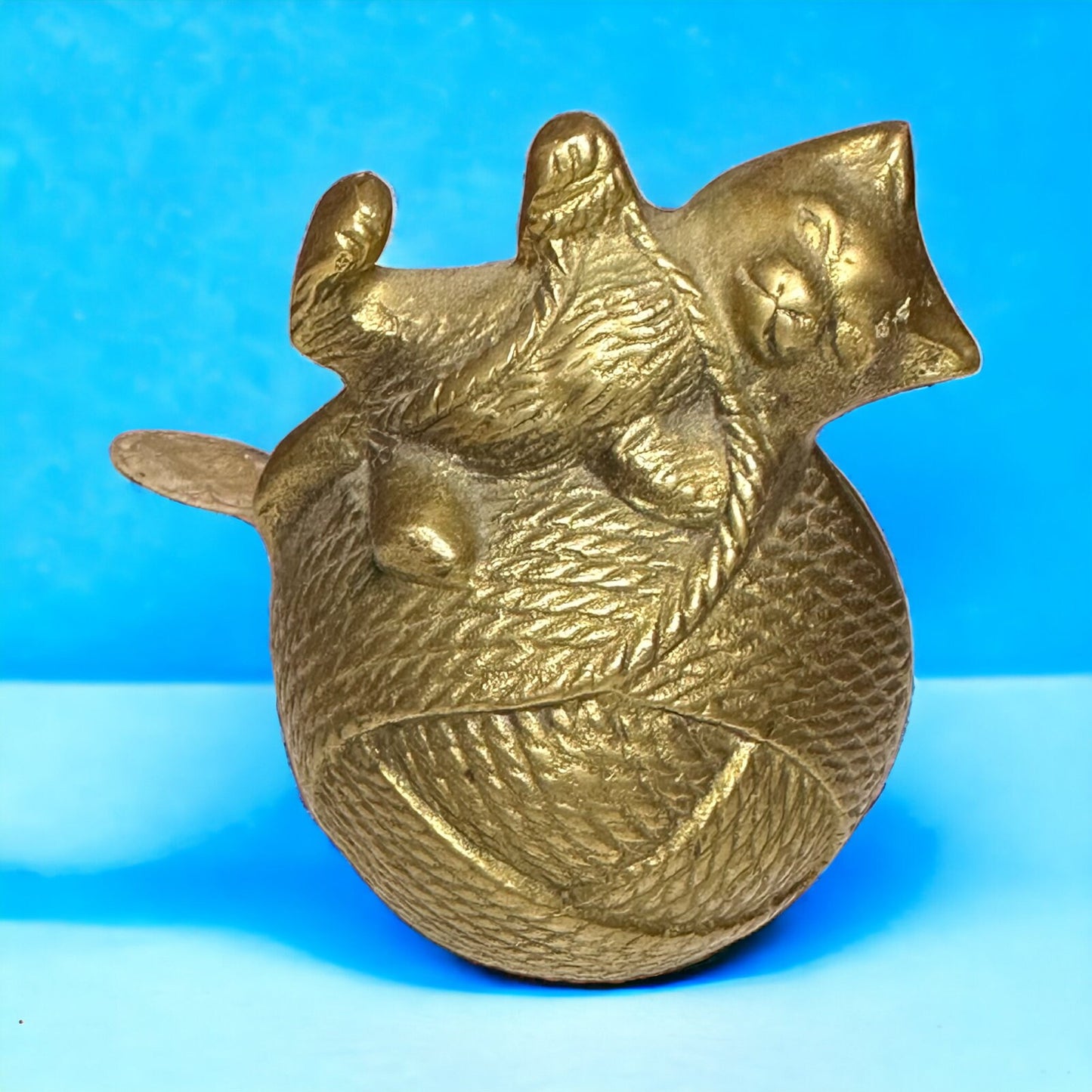 Kitty Cat Yarn Ball: Vintage Brass Coin Bank