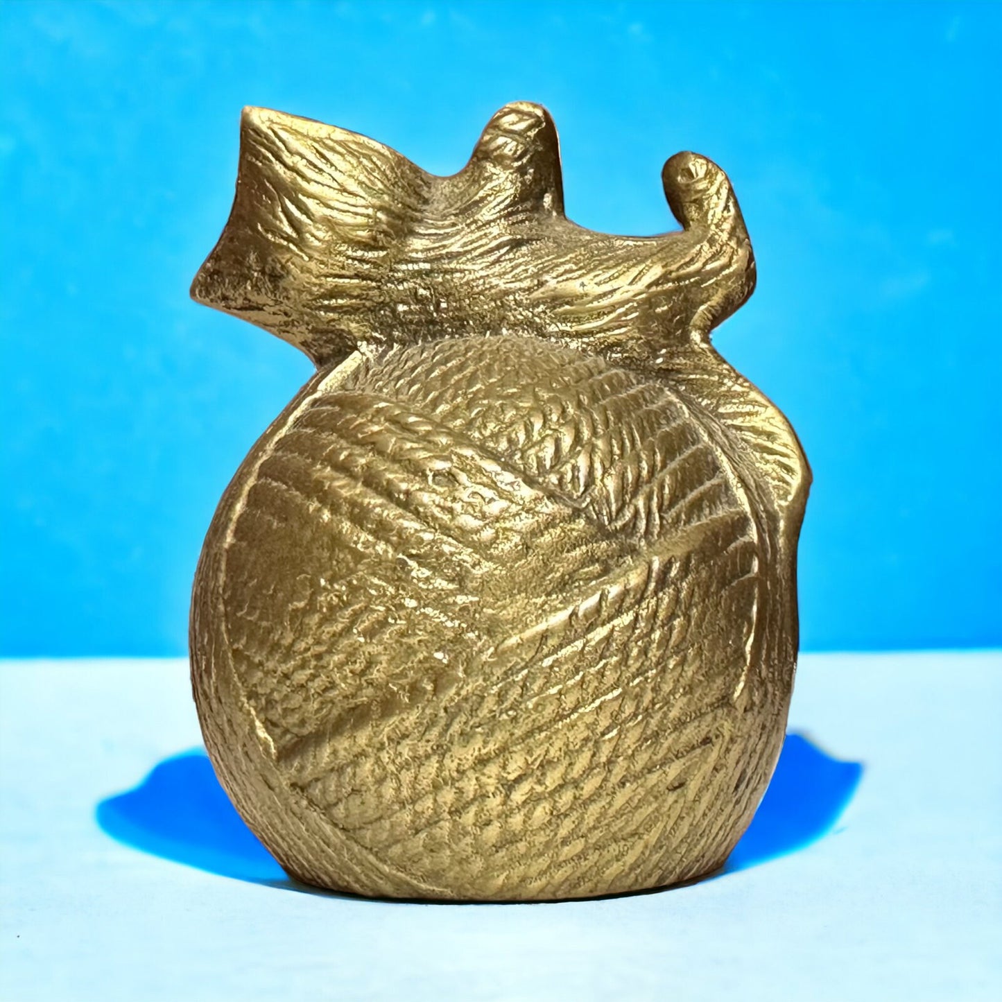 Kitty Cat Yarn Ball: Vintage Brass Coin Bank