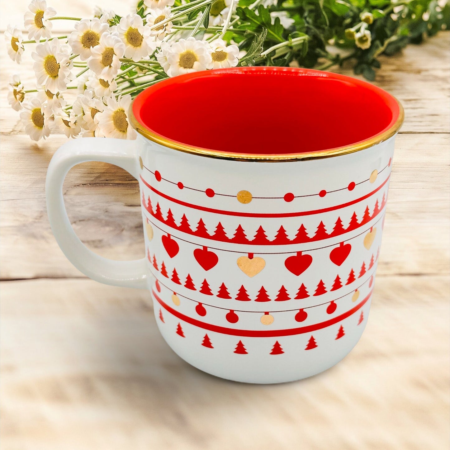 Davids Tea Holiday Christmas Mug - Red and White Motif