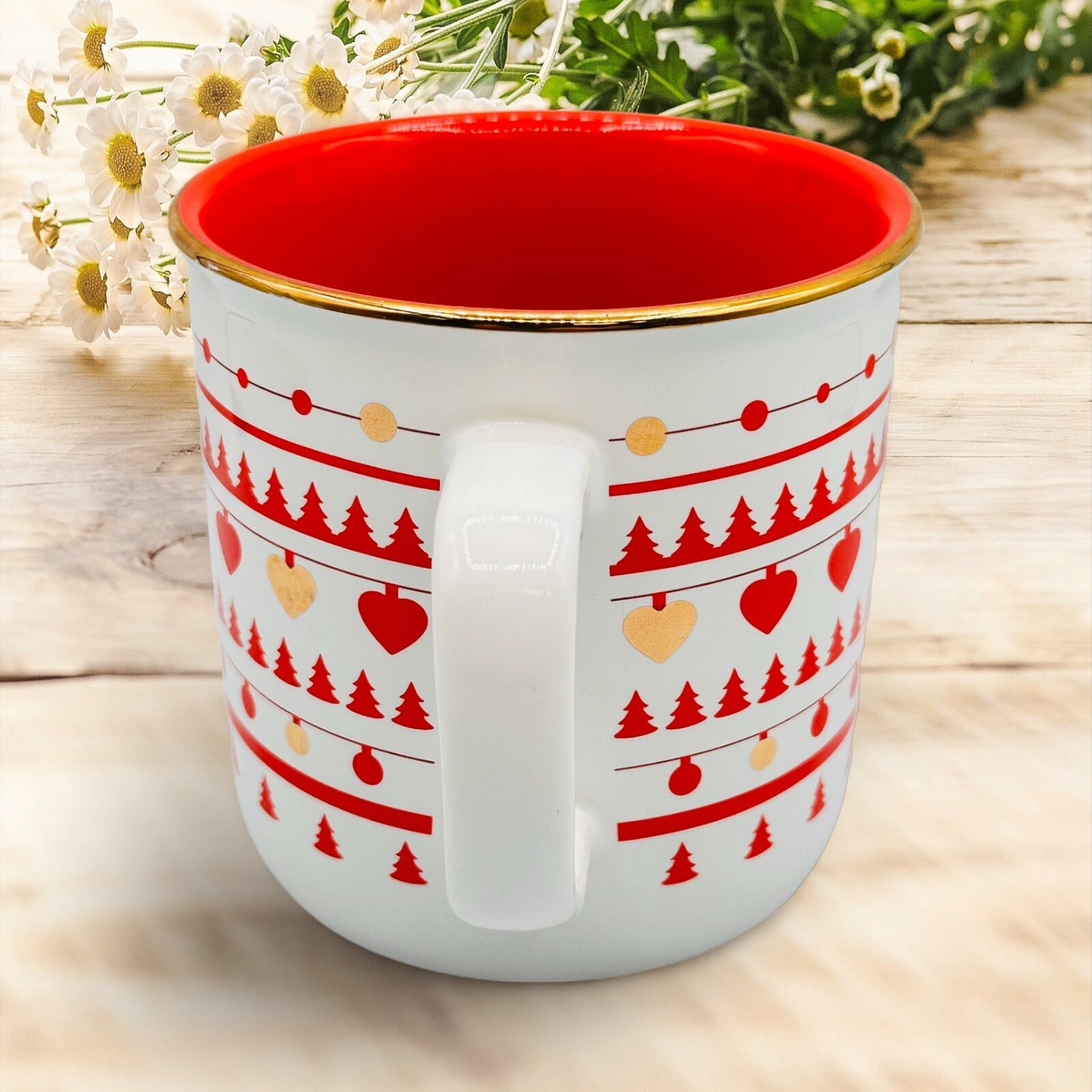 Davids Tea Holiday Christmas Mug - Red and White Motif