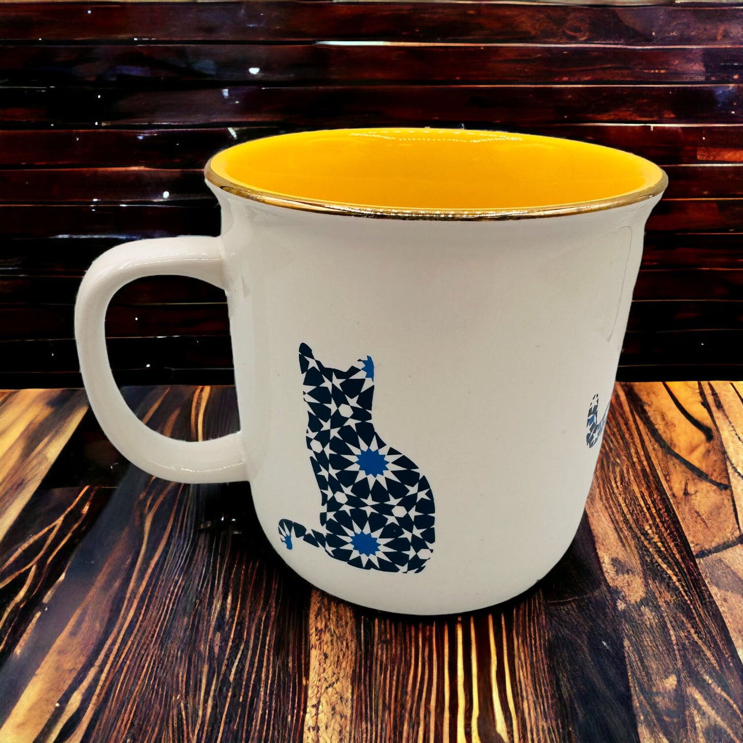 Davids Tea Cat Mosaic Mug - Gold Rimmed - RARE