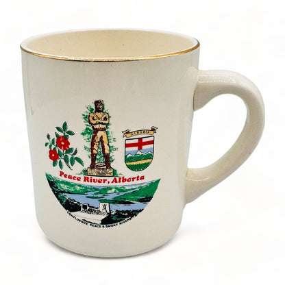 Vintage Gold Rimmed Peace River Alberta Canada Souvenir Mug - 1960's