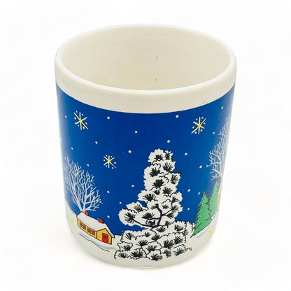 Vintage Christmas Mug - Snowy Cabin / Church Scene
