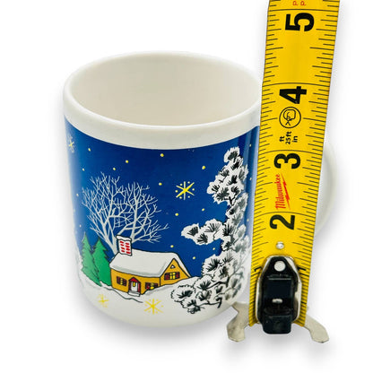 Vintage Christmas Mug - Snowy Cabin / Church Scene