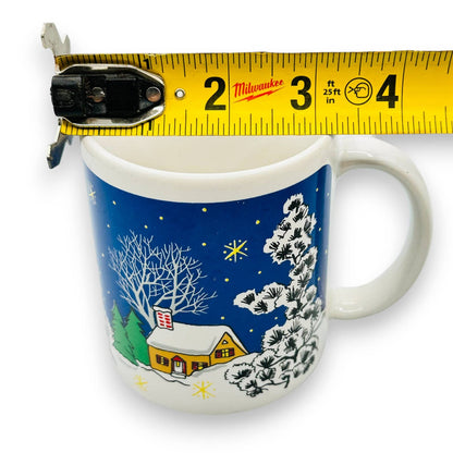 Vintage Christmas Mug - Snowy Cabin / Church Scene