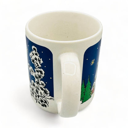 Vintage Christmas Mug - Snowy Cabin / Church Scene