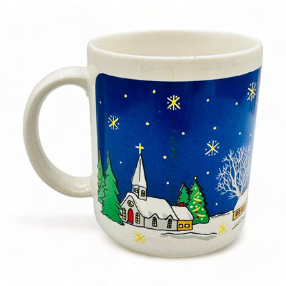 Vintage Christmas Mug - Snowy Cabin / Church Scene