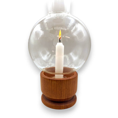 Vintage MCM Modern Minimalist Teak / Glass Hurricane Lamp / Candle Holder